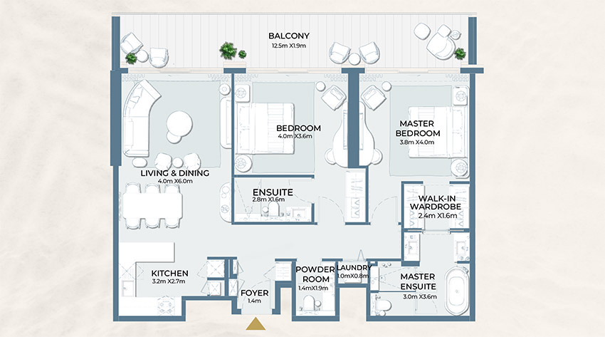 Fairmont Residences Al Marjan Island 2 Bedroom Apartment Floor Plan